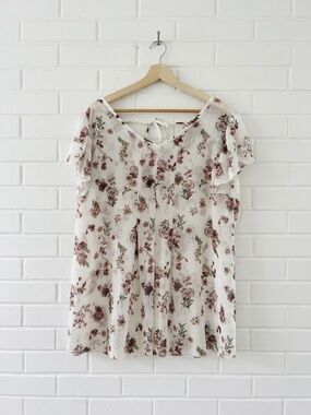 In Every Story 1X Floral Flutter Sleeve Back Tie Cutout Blouse